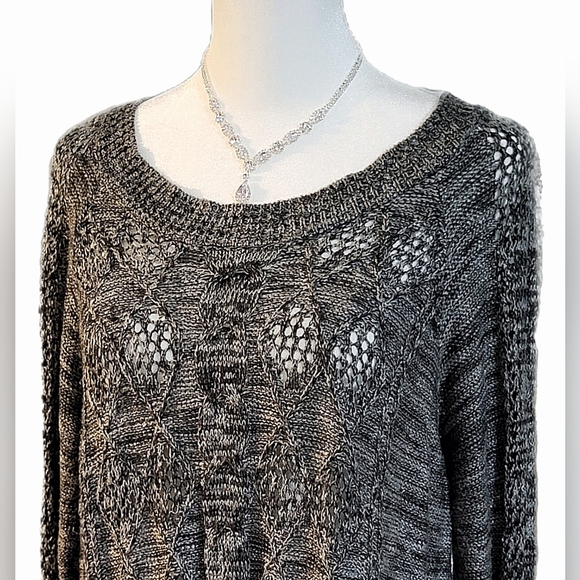 Maurices heathered gray soft knit sweater with crotched lace hem, like new cond. - Picture 3 of 11